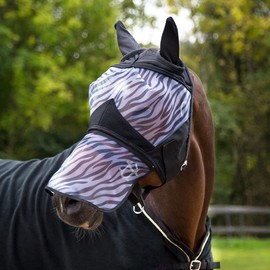 HORZE Zebra Pattern Mesh Insect and Fly Mask with Detachable Nose Protection