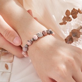 POWWA Lucky Owl Bracelet for Women and Teenagers with Owl Pendant and Natural Stones Birthday or Christmas