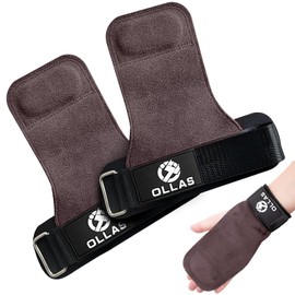 Premium Leather Wrist Straps with Adjustable Wrist Wraps for Weightlifting – Neoprene Padded Gym Lifting Grips for Deadlift, CrossFit, and Gymnastics – Enhanced Grip Assistance for Men & Women (Brown)