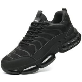 Aicowe Work Shoes Men Women Safety Shoes Sporty Lightweight Breathable Steel Cap Shoes Industrial Protective Shoes, black, 11 UK