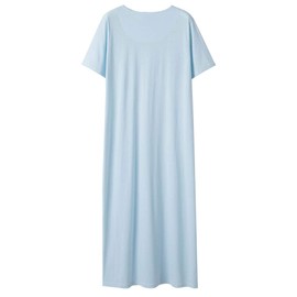 Keyocean Women Nightgowns, Soft Comfortable 100% Cotton Short Sleeves Ladies Nightdress, Light Blue, X-Large