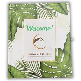 Paper 'n Such Guest Book for Rental House - Vacation Home Welcome Log - Short Term Rentals, Airbnb Essentials for Hosts, Hardcover Welcome Log - 7.5x9 Tropcial Palm Trees