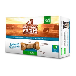 Natural Farm All-Natural Dog Dental Chew, Dog Teeth Cleaning Treats - Fresh Breath, Fight Plaque & Tartar - Canine Mess-Free Oral Care, Teeth Cleaning Chews for Dogs 5-15 Lbs (33 Counts)