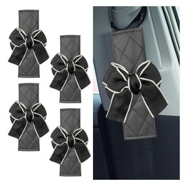4PCS Cute Bow Leather Car Seat Belt Cover Pad- Comfort Seatbelt Pads Auto Safety Seatbelt Cushion Harness Pad Protect Your Neck and Shoulder- Car Seat Belt Shoulder Strap Cover for Women (Black, 4PCS)