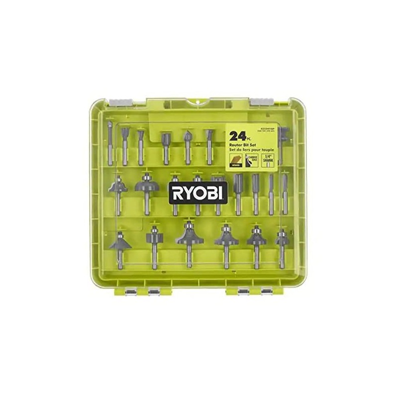 RYOBI 24-Piece Router Bit Set, Carbide Tipped, 1/4 Inch Shank,