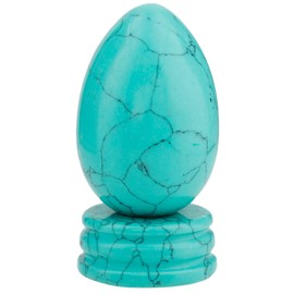 KYEYGWO Green Howlite Turquoise Carved Eggs with Stand, Healing Crystal Meditation Chakra Balancing Reiki Crafts Home Decoration