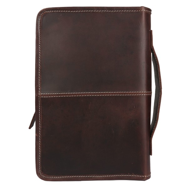 Leather Bible Cover Book Cover Planner Cover with Handle and Back Pocket (Dark Brown) Size 10.8x6.8x2 inches
