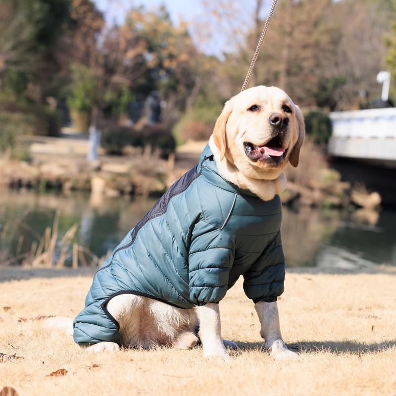 ArmyGreen Dog Warm Coat, Waterproof Windproof Reflective Vest, Zippered Adjustable