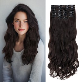 Benehair 22" Clip in Hair Extensions 12 Pcs Long Curly Wave Hair Extensions Clip in Full Head Synthetic Fiber Dark Brown Hair Piece for Women Girls(Dark Brown, 180g)