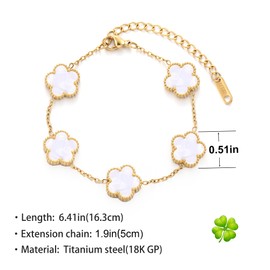 TICVSS Van Cleef Four Leaf Clover Bracelet for Women 18K Gold Plated White+Black+Gold Lucky 4 Leaf Link Bracelet Jewelry Gift for Women