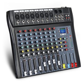 8 Channel Audio Mixer Professional DJ Mixer Sound Board Reverb Delay Effect USB Audio Interface 48V Phantom Power Bluetooth DJ Studio Streaming for Recording Podcasting