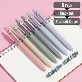 Mr. Pen- Retractable Gel Pens for Journaling, 6 Pack, 0.5 mm Black Ink, Morandi Barrel with Silver Cross Clip, Smooth Writing Aesthetic Pens for Women