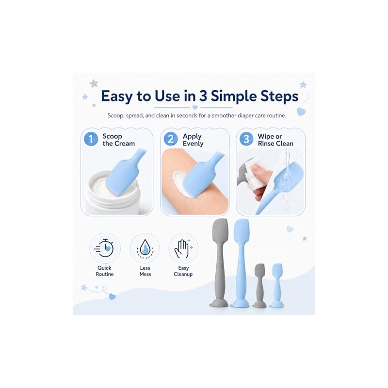 4-Pack Diaper Cream Spatula – Soft-Flex Silicone Butt Spatula for