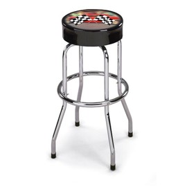 LARIN RFS-1 Racing Flags Shop Stool-Swivel Padded Vinyl Seat, Chrome Legs, Perfect for Shops and Garage (RFS-1)