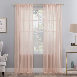 No. 918 Genevieve 2-Pack Linen Weave Semi-Sheer Rod Pocket Curtain Panel Pair, 50 in x 63, Blush Pink
