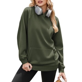 Zeagoo Womens Soft Hoodies Fleece Casual Long Sleeve Y2K Pullover Tops Midweight Loose Hooded Sweatshirt Kangaroo Pocket, Army Green X-Large