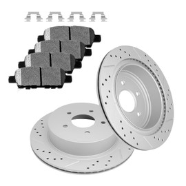 Fraxle Rear Drilled & Slotted Disc Brake Rotors and Ceramic Brake Pads kit for 2003-2020 Murano, 2013-2019 Pathfinder, Quest, Infiniti FX35 FX37 FX45 JX35 M35h M37 M56 QX60 QX70
