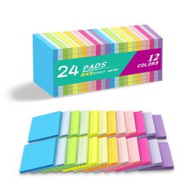 (24 Pack) Lined Sticky Notes 3x3 in,Notepads with Lines,Ruled Stickies Super Sticking Power,Office School Memo Note Pads Bright Colors,Post on Windows Doors,Recyclable,Easy to Write on