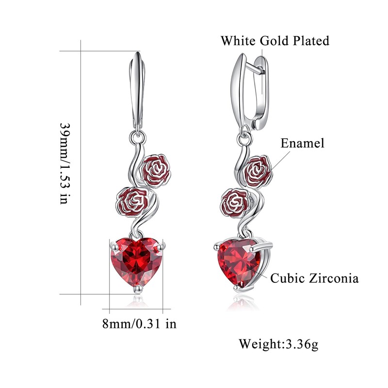 CiNily Heart-Cut Dangle Drop Earrings for Women 14K White Gold