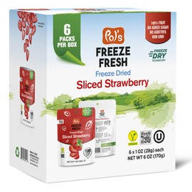 Pol’s Freeze Fresh - 6 Pack Sliced Freeze Dried Strawberries - 1 Oz Each Freeze-Dried True Strawberry Fruits Non-GMO, Kosher, No Added Sugar, Gluten-Free, Vegan 6 Single-Serve Packs for Snacking, Parties and Healthy Gifts