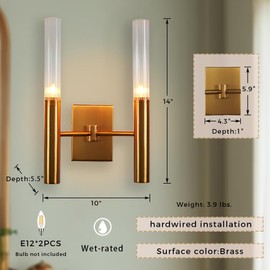 Mid-Century Wall Sconce, Vintage Hand-Polished Wall Light with Vintage Brass Finish and Ribbed Glass Shades, Vanity Light Beside/Over Mirror, Sconce for Outdoor, Living Room, Bedroom, Hallway