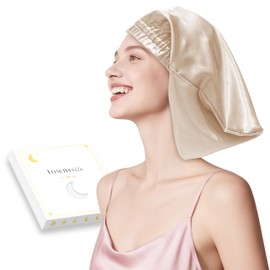 townssilk Silk Bonnet for Sleeping, 100% 22 Momme Mulberry Silk for Women, Luxurious, Breathable, Fits Secure Overnight & Pressure Free, Ideal for Short & Medium Length Hair - Taupe 32cm