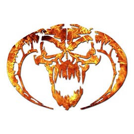 Demon Devil Skull Horns - Vinyl Decal Sticker - 8" x 5.75" - Orange Flames