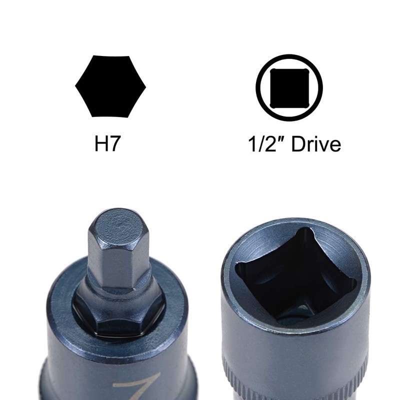 TOP-VIGOR Hex Bit Socket, 1/2" Drive x H7 (7mm) Allen