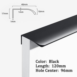 YCSJ 5 Pack Black Cabinet Pulls , 120mm Length, Matte Concealed Edge Handles with Modern Tab Finger Design for Kitchen and Wardrobe