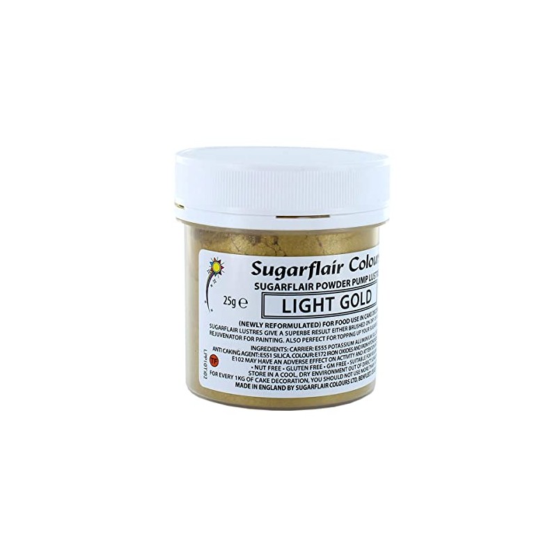 Sugarflair Light Gold E171 Free Edible Glitter Dust Powder Pump