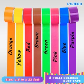 LYLTECH Rainbow Colored Duct Tape 8 Rolls,Colorful Duct Tape,Heavy Duty Rainbow Tape Colored Tape Variety Pack,Arts & Crafts and DIY,Waterproof,Tear by Hand,Great for Packaging, 1.5 in x 22 ft