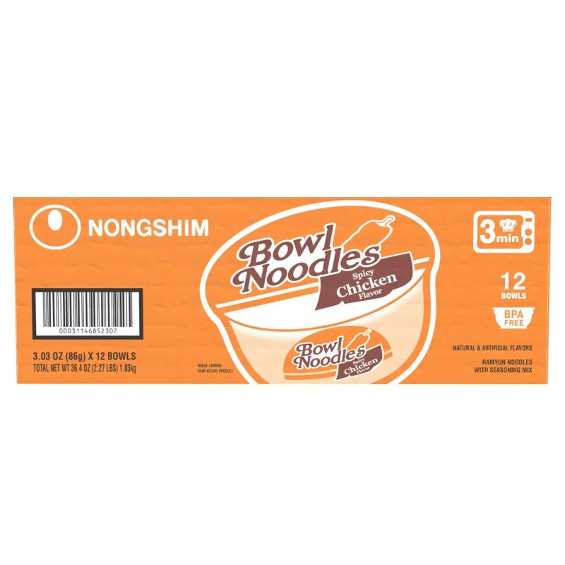 Nongshim Spicy Chicken Ramen Noodle Soup Bowl (3.03 oz., 12