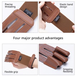 Prespollw 3-Finger Archery Glove – Leather Finger Protector for Bow Hunting & Shooting – Adjustable Strap, Breathable & Durable Design for Archers (Brown)