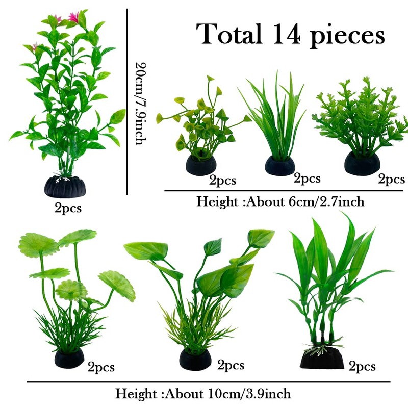 Vibury Fish Tank Aquatic Plants, 14 Pack Aquarium Plants Green