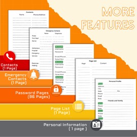 BLESWIN Password Book - Small Password Book Alphabetical with Tabs, Password Logbook for Computer and Internet Address Website Login, Password Journal for Book Buckle, Password Safety, Orange