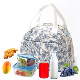 Lunch Box for Wome Men Large Capacity Insulated Lunch Tote Bag for Kids Cute Corduroy Lunch Bags For Work Travel School Or Picnic (Navy blue flower)