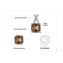 JewelryPalace Delicate Cushion Cut 1ct Real Smoky Quartz Chain Pendant Necklace Women's Silver 925 Necklace Women's Gemstone Girls Necklaces Women's Chain Quartz Women Rose Gold 45 cm, Gemstone,
