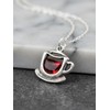 EnCharmed Sterling Silver Coffee Cup Charm Necklace with Red Cubic