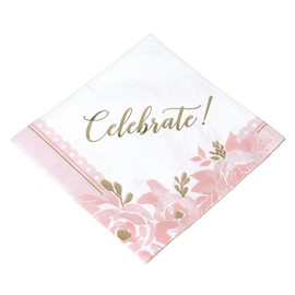 Lillian Rose Bridal Shower Napkins (Set of 24), 6.5" x 6.5", Pink