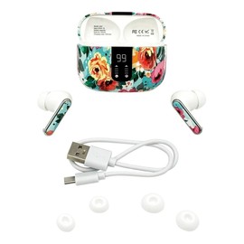 VYBZ True Wireless TWS In-Ear Earbuds with Charging Case & LED Display - FLORAL