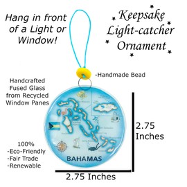 Bahamas Christmas Tree Ornament - Art Glass Light Catcher Map Hanging Decoration
