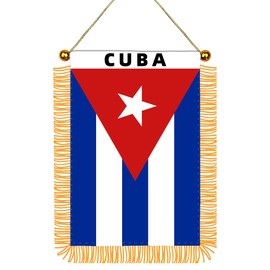 Cuba Window Hanging Flag With Fringy, Cuban Mini Flag Banner For Car Rearview Mirror, Mini Hanging Decor Double Sided Flag With Suction Cup 4x6 Inch