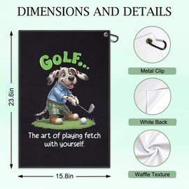 DYJYBMY Golf The Art of Playing Fetch with Yourself Funny Printed Golf Towel for Golf Bags with Clip, Cute Golfing Dog Towel, Golf Towel Gifts for Dog Lovers Golf Lover Golfer Golf Club Men Women