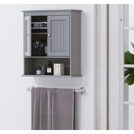 Spirich Bathroom Wall Cabinet, Wall Mounted Medicine Cabinet Organizer, Over The Toilet Storage Cabinet with Doors and Shelves, Gray