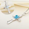 YL Women's Butterfly Cross Necklace Sterling Silver Created Aquamarine Leaves