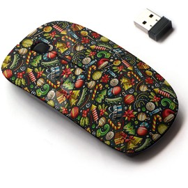 CJCBROES 2.4G Wireless Mouse with Cute Pattern Design for All Laptops and Desktops with Nano Receiver - Cartoon Cute Xmas
