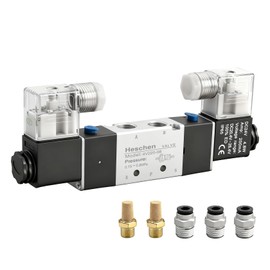 Heschen Electric Pneumatic Solenoid Valve 4V220-08 24V DC PT1/4 5 Way 2 Position Double Coil Pilot Operated Electric CE with Fittings and Silencer