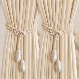 Elovara 2 Pack Cotton Rope Tie Backs, Flower Buckle Drill Holdbacks Bedroom