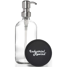 Soap Dispenser with Stainless Metal Pump - Clear 16oz Glass Jar Lotion Bottle by Industrial Rewind