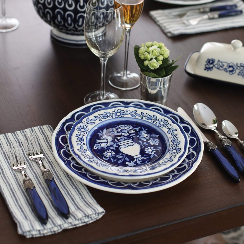 Euro Ceramica Blue Garden 16 Piece Oven Safe Hand Painted